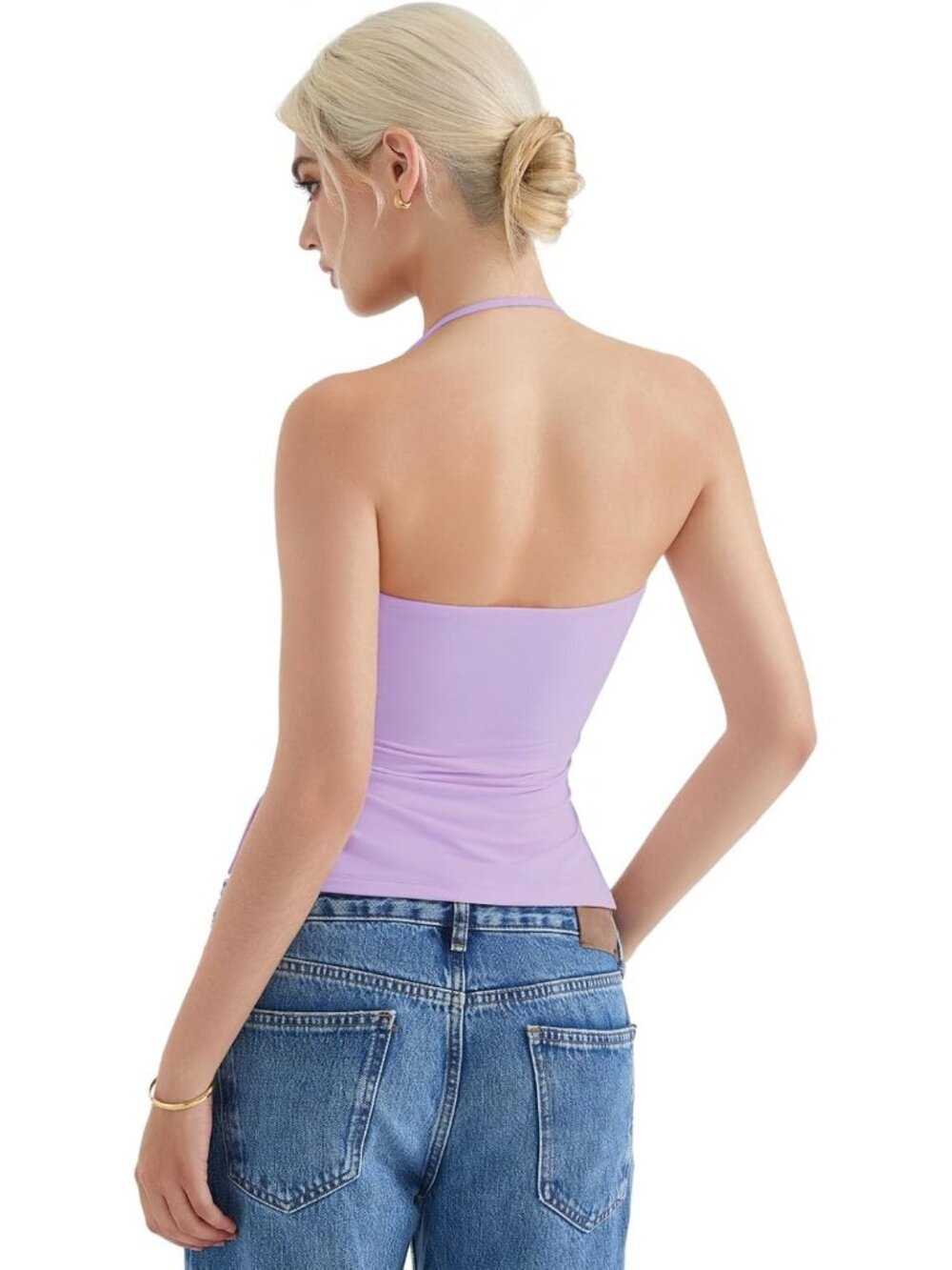 Women's Lilac Sleeveless Backless Double Lined Pull On Imported Tank Top - Picture 4 of 6